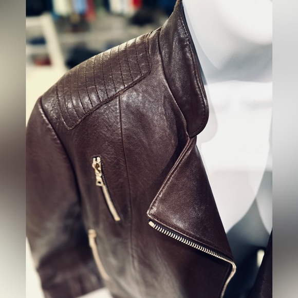 J Brand 3/4 Sleeve Moto Chocolate Brown Leather Jacket size S - Picture 3 of 12